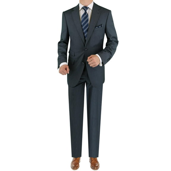 LN LUCIANO NATAZZI Italian Men's Suit 180'S Cashmere Wool Ticket Pocket Stripe Charcoal Stripe