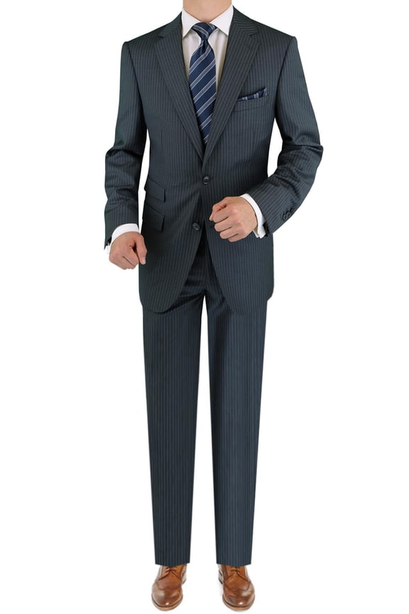 LN LUCIANO NATAZZI Italian Men's Suit 180'S Cashmere Wool Ticket Pocket Stripe Charcoal Stripe