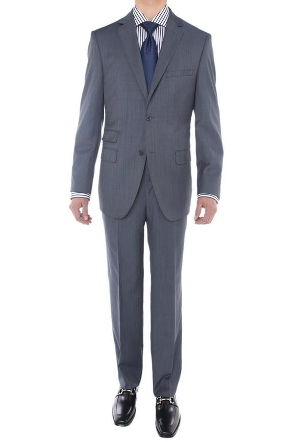 LN LUCIANO NATAZZI Men's Bird's Eye 160'S Wool Suit Two Button Side Vent Jacket Stone Blue