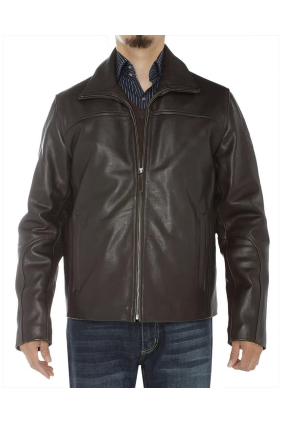 LN LUCIANO NATAZZI Men's Classic Full Grain Cow Leather Jacket Brown