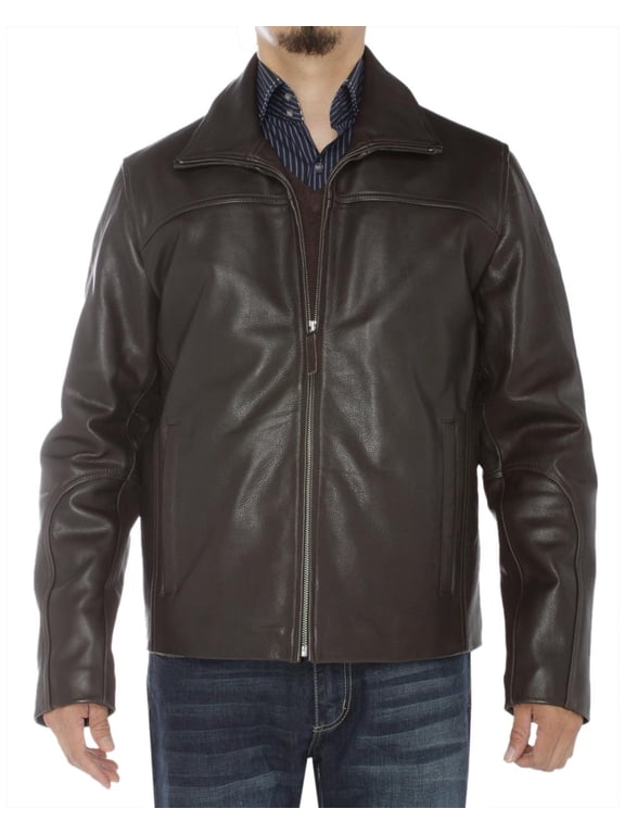 LN LUCIANO NATAZZI Men's Classic Full Grain Cow Leather Jacket Brown