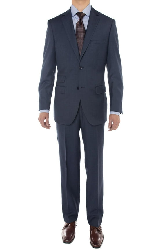 LN LUCIANO NATAZZI Men's Sharkskin 160'S Wool Suit Two Button Jacket 2 Piece French Blue