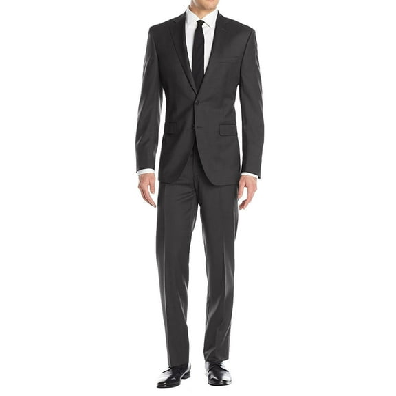 LN LUCIANO NATAZZI Men's Suit 2 Button Modern Fit Blazer Birdseye 2 Piece Set Charcoal