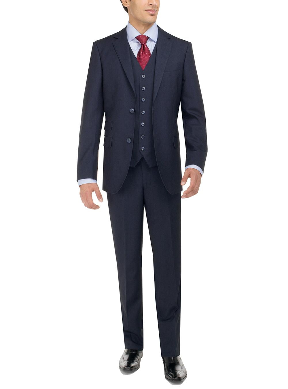 Mens Three Piece Suit - Vested Suit Tailored Modern Fit Suits 2-Button Flat Front Black Suit