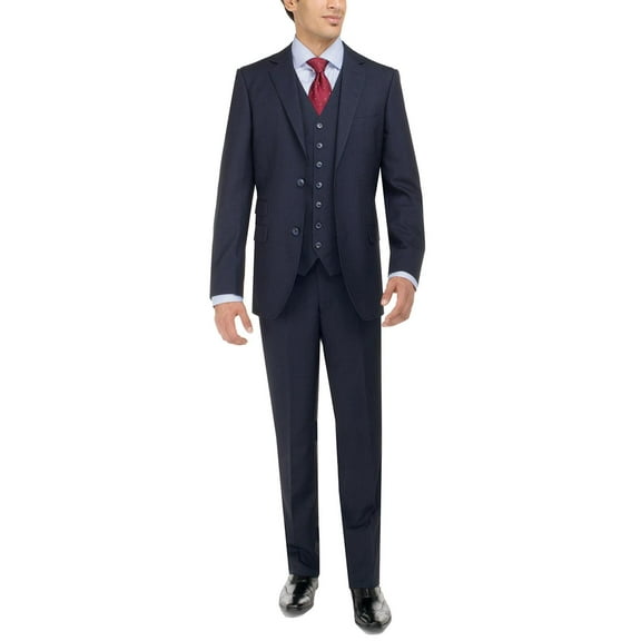 LN LUCIANO NATAZZI Men's Two Button Bird's Eye 3 Piece Modern Fit Vested Suit French Blue