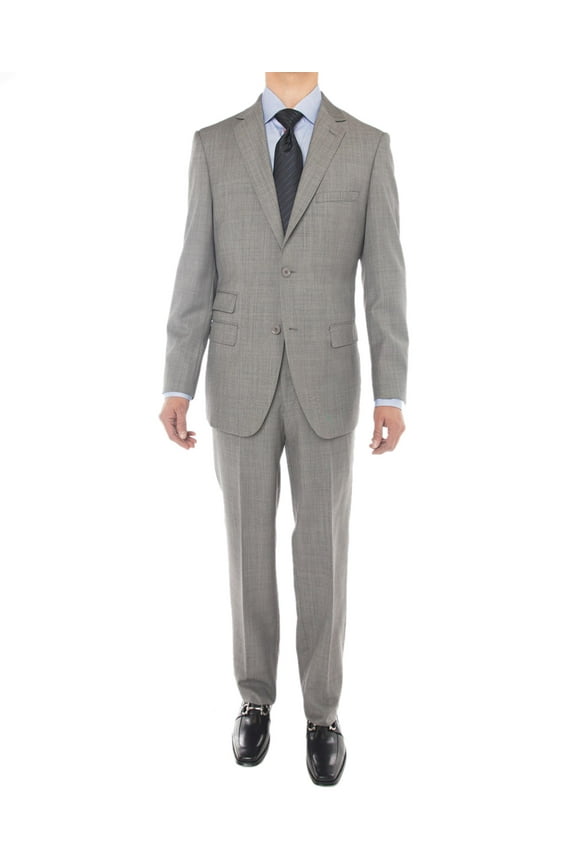 LN LUCIANO NATAZZI Men's Two Button Suit Side Vent Jacket Super 160'S Wool Suit Gray