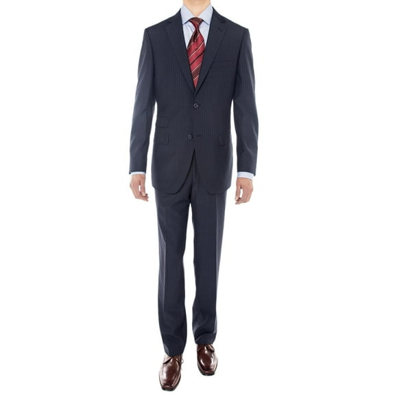 LN LUCIANO NATAZZI Men's Two Button Suit Side Vent Jacket Super 160'S Wool Suit Navy Blue