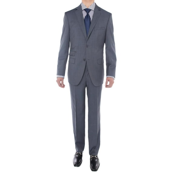 LN LUCIANO NATAZZI Men's Two Button Suit Side Vent Jacket Super 160'S Wool Suit Stone Blue