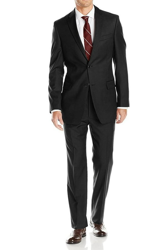 LN LUCIANO NATAZZI Mens Suits 2 Button Modern Fit Side Vent Narrow Stripe Suit Black