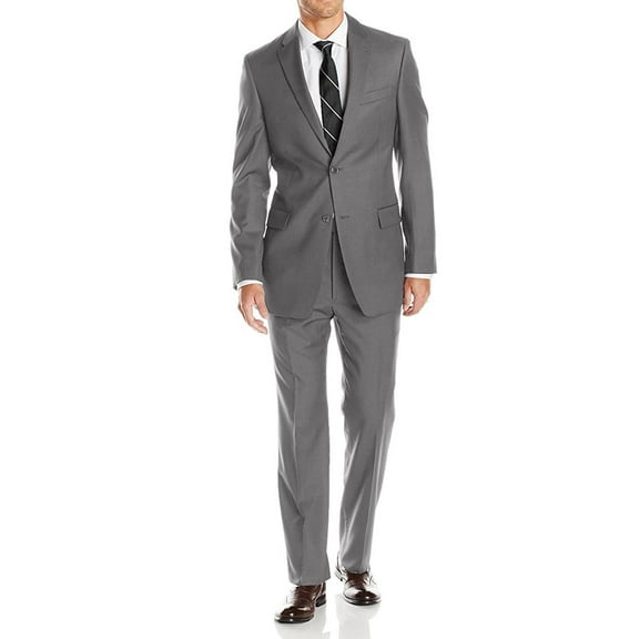 LN LUCIANO NATAZZI Mens Suits 2 Button Modern Fit Side Vent Narrow Stripe Suit Grey