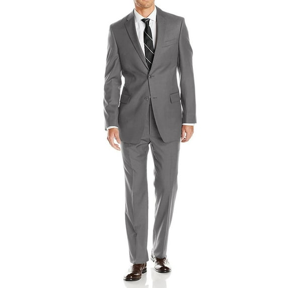 LN LUCIANO NATAZZI Mens Suits 2 Button Modern Fit Side Vent Narrow Stripe Suit Grey