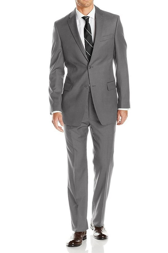 LN LUCIANO NATAZZI Mens Suits 2 Button Modern Fit Side Vent Narrow Stripe Suit Grey
