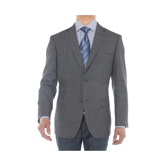 LN LUCIANO NATAZZI Mens Two Button 160'S Wool Blazer Ticket Pocket Suit Jacket Charcoal Gray