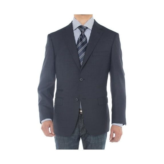 LN LUCIANO NATAZZI Mens Two Button 160'S Wool Blazer Ticket Pocket Suit Jacket French Blue