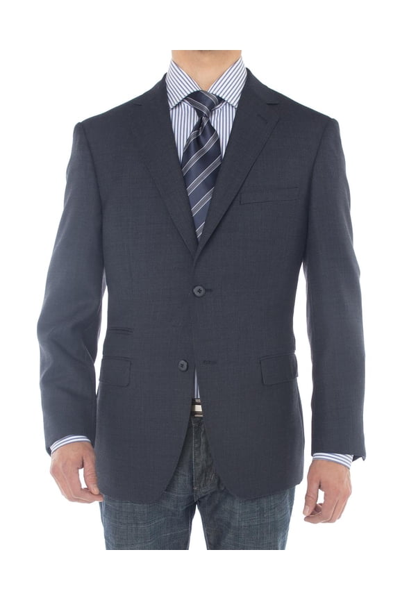 LN LUCIANO NATAZZI Mens Two Button 160'S Wool Blazer Ticket Pocket Suit Jacket French Blue