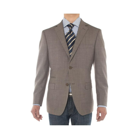 LN LUCIANO NATAZZI Mens Two Button 160'S Wool Blazer Ticket Pocket Suit Jacket Light Brown