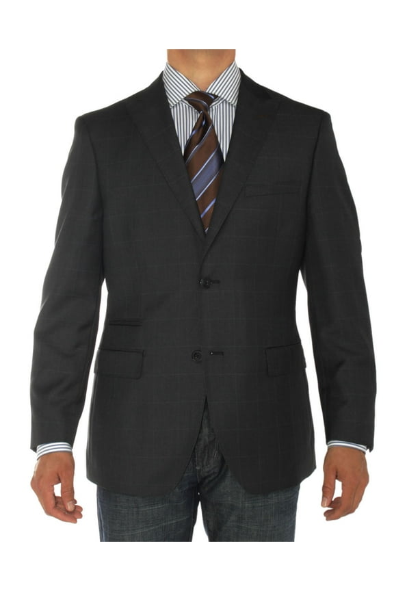 LN LUCIANO NATAZZI Mens Two Button Ticket Pocket Blazer Modern Fit Suit Jacket Black Charcoal
