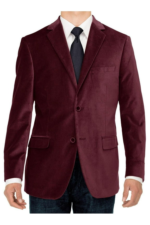 LN LUCIANO NATAZZI Mens Two Button Velvet Blazer Working Buttonholes Suit Jacket Burgundy