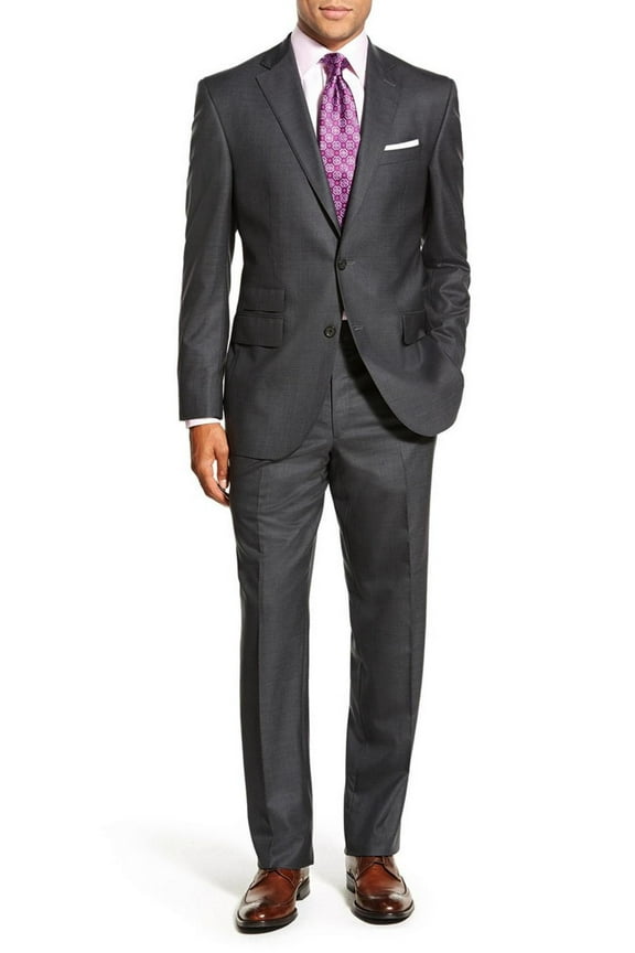 LN LUCIANO NATAZZI Two Button Men's Suit Modern Fit Ticket Pocket Jacket 2 Piece Charcoal