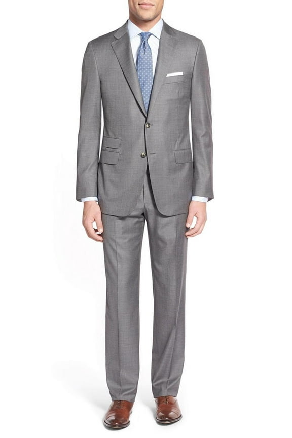 LN LUCIANO NATAZZI Two Button Men's Suit Modern Fit Ticket Pocket Jacket 2 Piece Gray