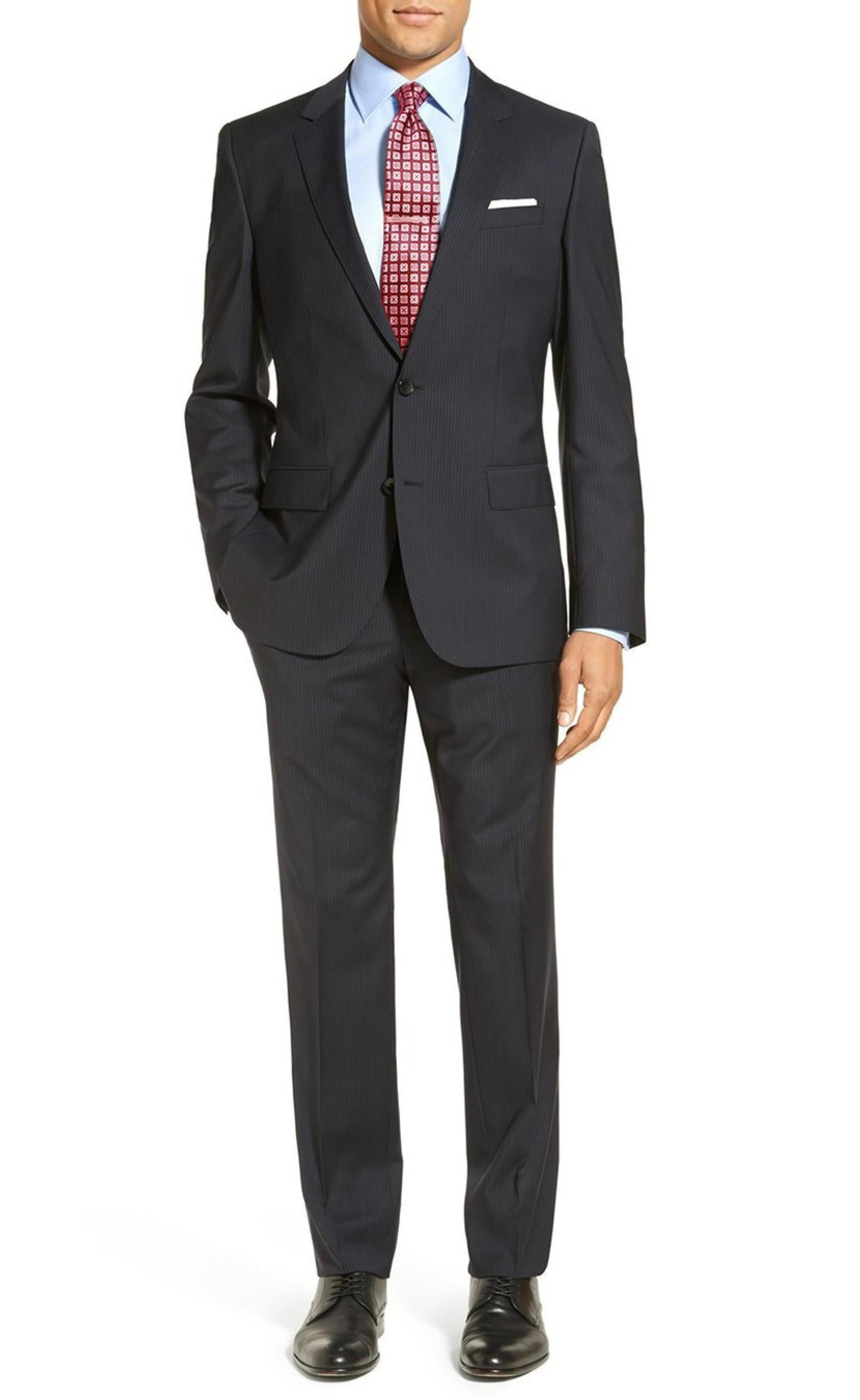 Mens Side Vent Two Piece Charcoal Stripe Modern Fit Suit