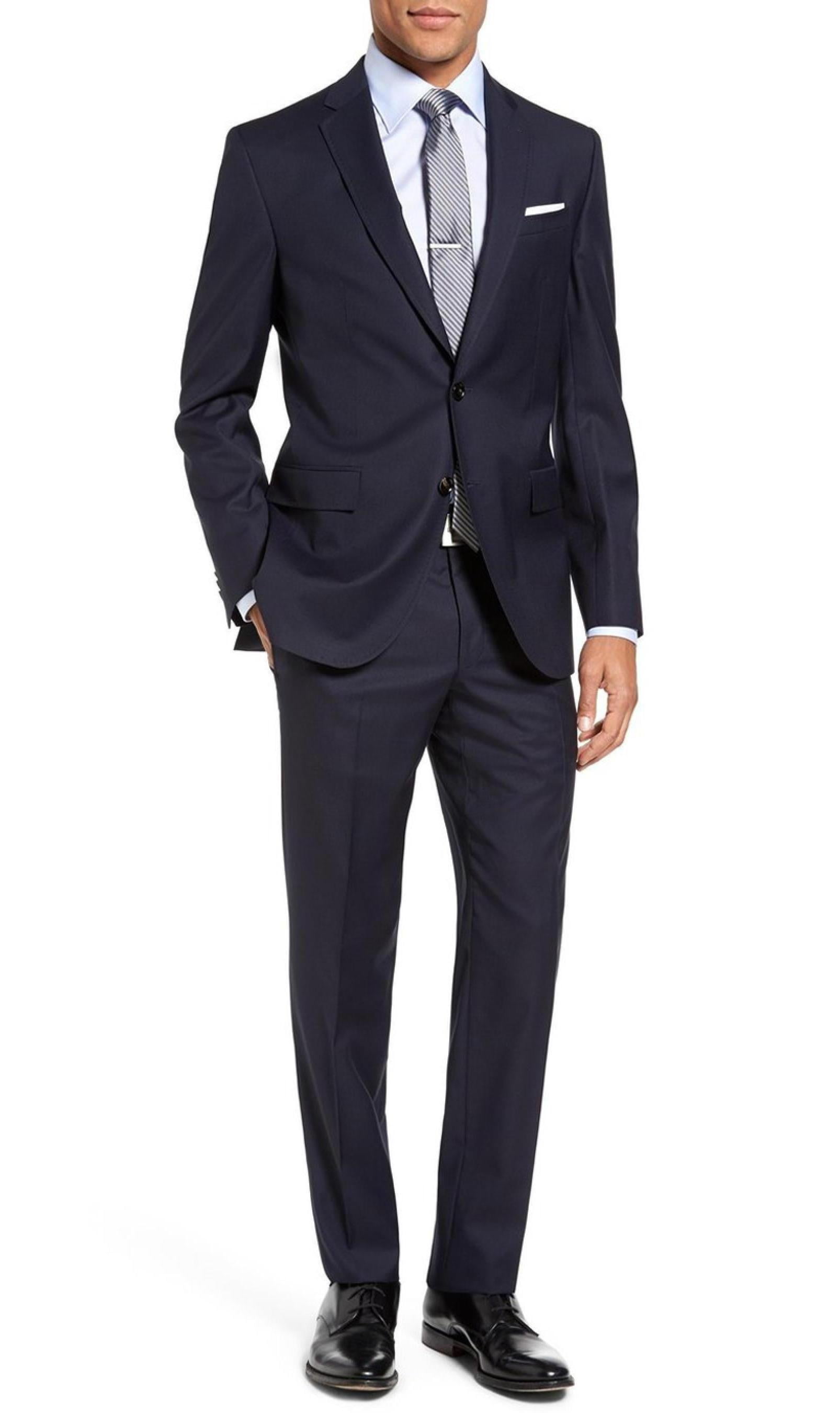 Mens Side Vent Two Piece Navy Stripe Modern Fit Suit