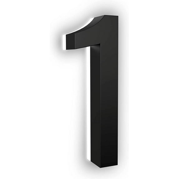 7 Inch LED House Numbers, ABS-Polymer, Warm 2700K Backlit, Large Lighted Address Numbers for Home, Weather-Resistant Modern House Sign for Improved Visibility at Night (Black, Number 1)