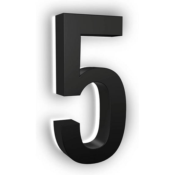 7 Inch LED House Numbers, ABS-Polymer, Warm 2700K Backlit, Large Lighted Address Numbers for Home, Weather-Resistant Modern House Sign for Improved Visibility at Night (Black, Number 5)