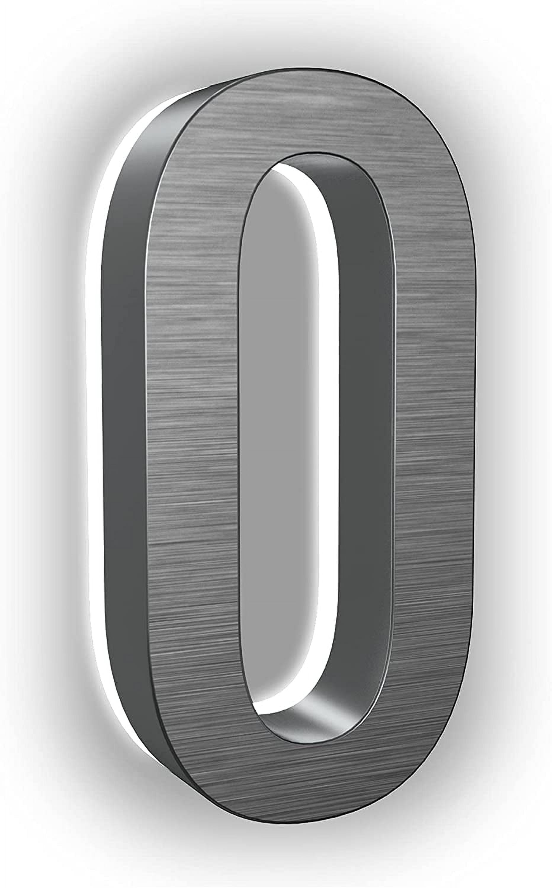 7-Inch LED Backlit Address Number for House - Waterproof Outdoor Stainless Steel Sign, 6000K Bright White Light, 12V Powered, Mounting Plate Sold Separately (Brushed Nickel, Number 0)