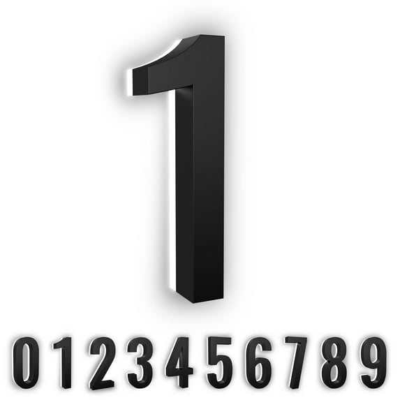 7-Inch LED Backlit Address Number for House - Waterproof Outdoor Stainless Steel Sign, 6000K Bright White Light, 12V Powered, Mounting Plate Sold Separately (Black, Number 1)