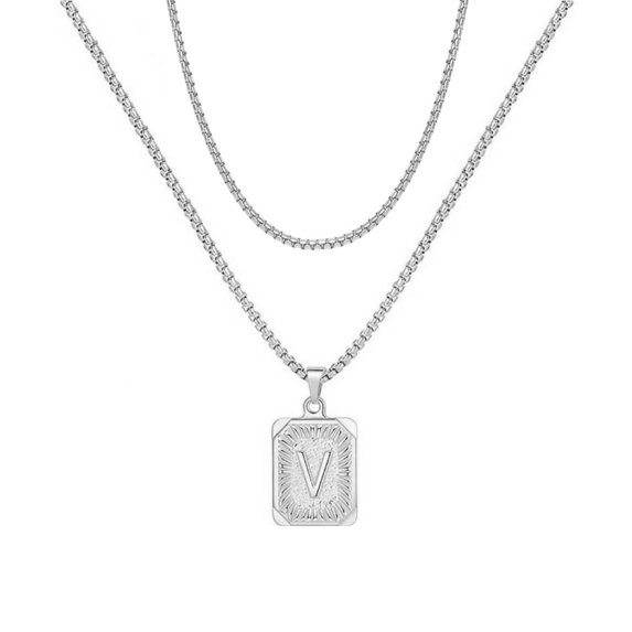 LN001:Initial A Z Letter Pendant Necklace Mens Womens Capital Letter Yellow Gold Plated Stainless Steel Box Chain