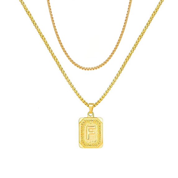 LN001:Initial A Z Letter Pendant Necklace Mens Womens Capital Letter Yellow Gold Plated Stainless Steel Box Chain