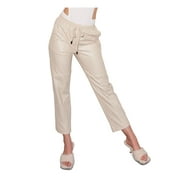 LNA CLOTHING Womens Beige Faux Leather Tie Pocketed Drawstring Waist Cropped Pants S