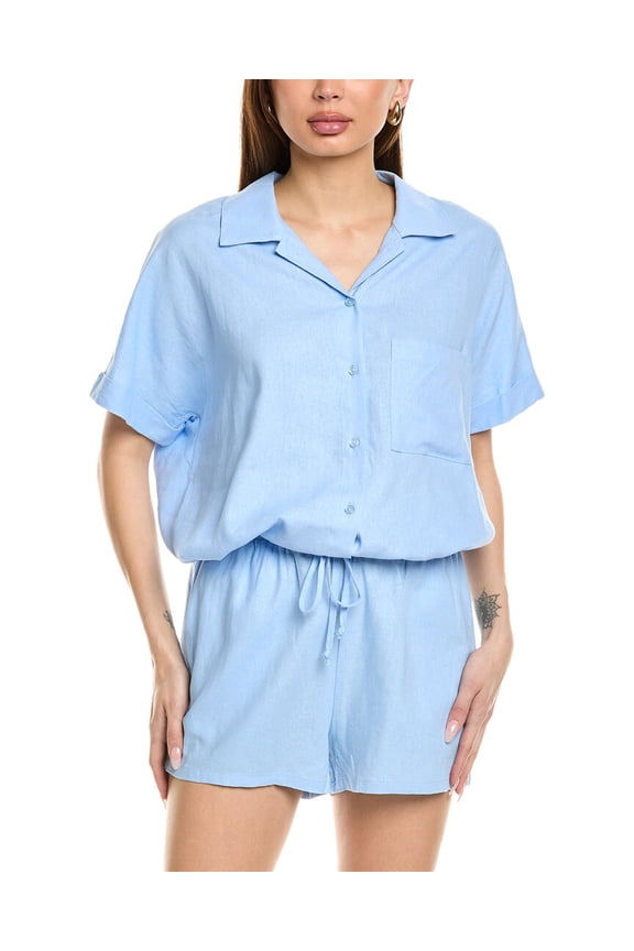 womens  Alpine Linen-Blend Button-Up Shirt, xs, Blue