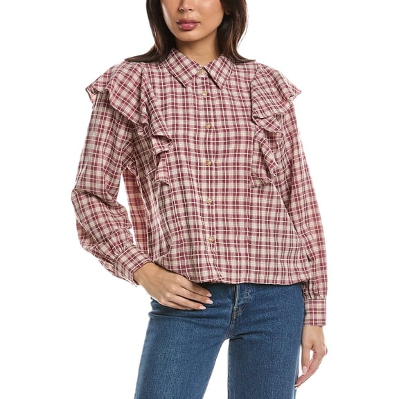 LNA womens Dru Ruffle Front Blouse, s, Red