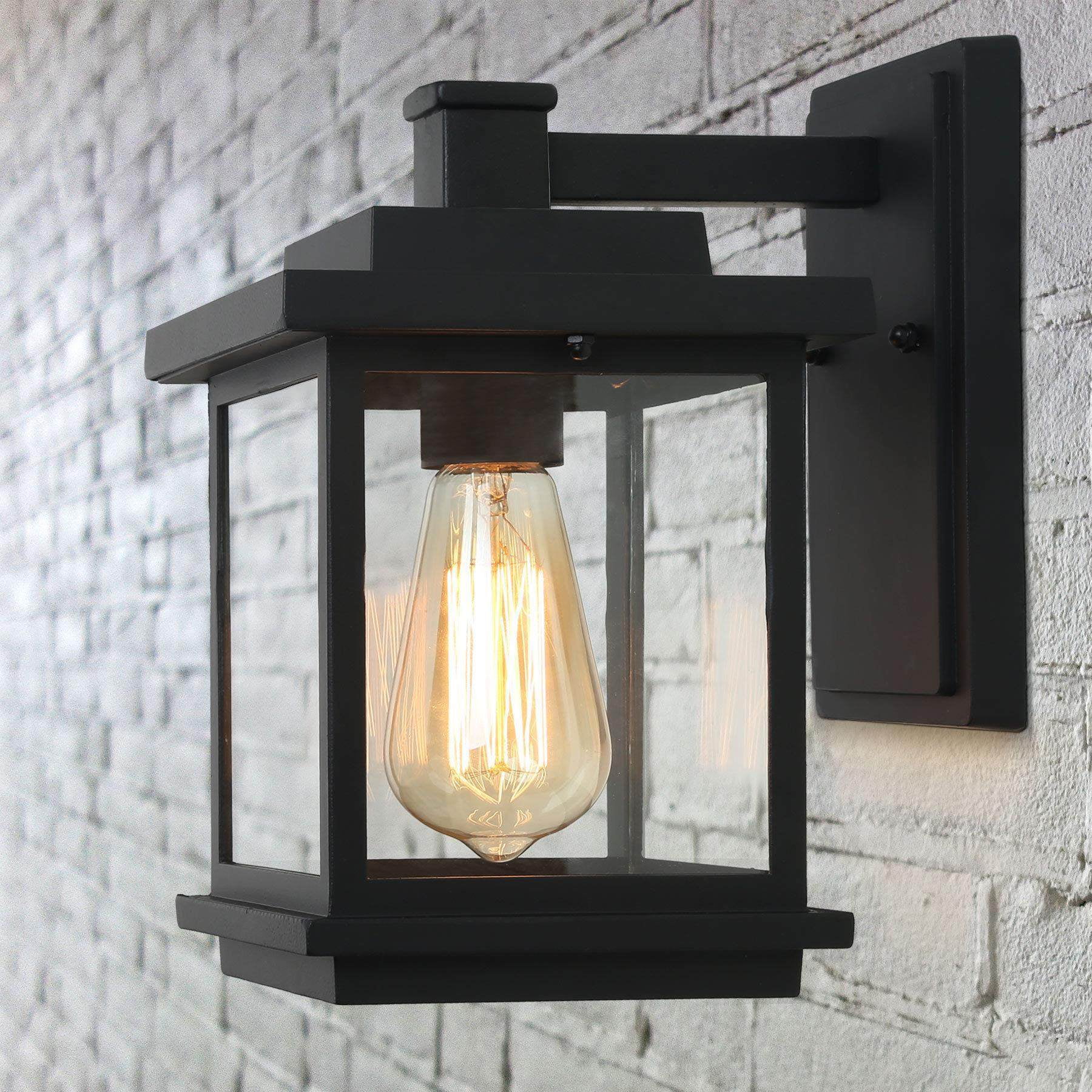 LNC 1-Light Black Square Outdoor Wall Sconce, Exterior Light Fixtures with Clear Glass