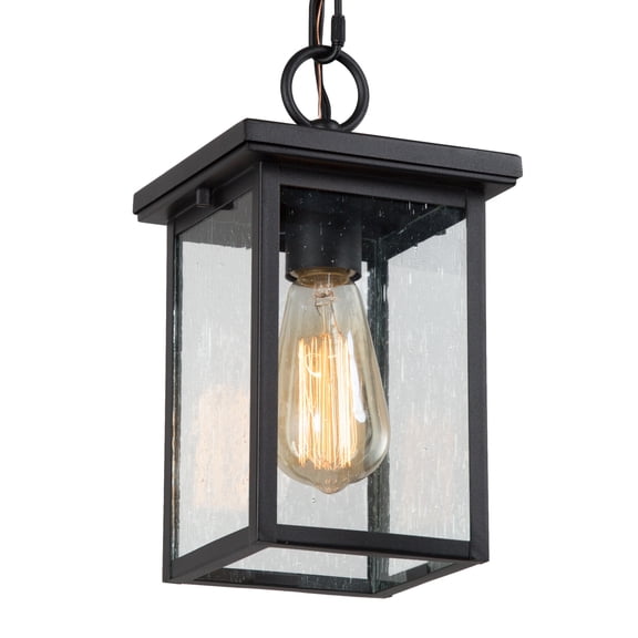 LNC 1-Light Black Square Outdoor Pendant Light with Glass,H11"L6"