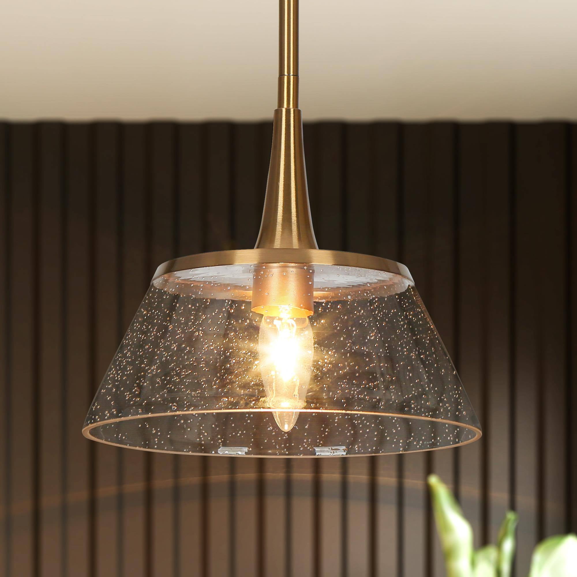 LNC Modern Gold Mini Pendant with Seeded Glass Shade for Kitchen or Dining Area