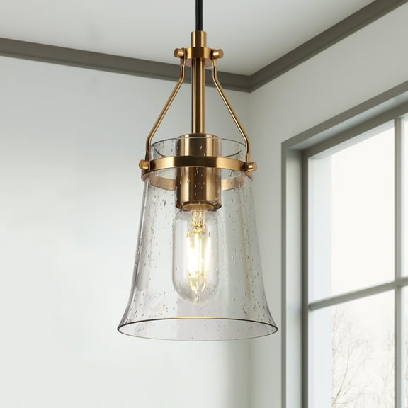 LNC Gold & Clear Glass Mini Pendant Light, Bell , Adjustable Height - Kitchen & Hallway