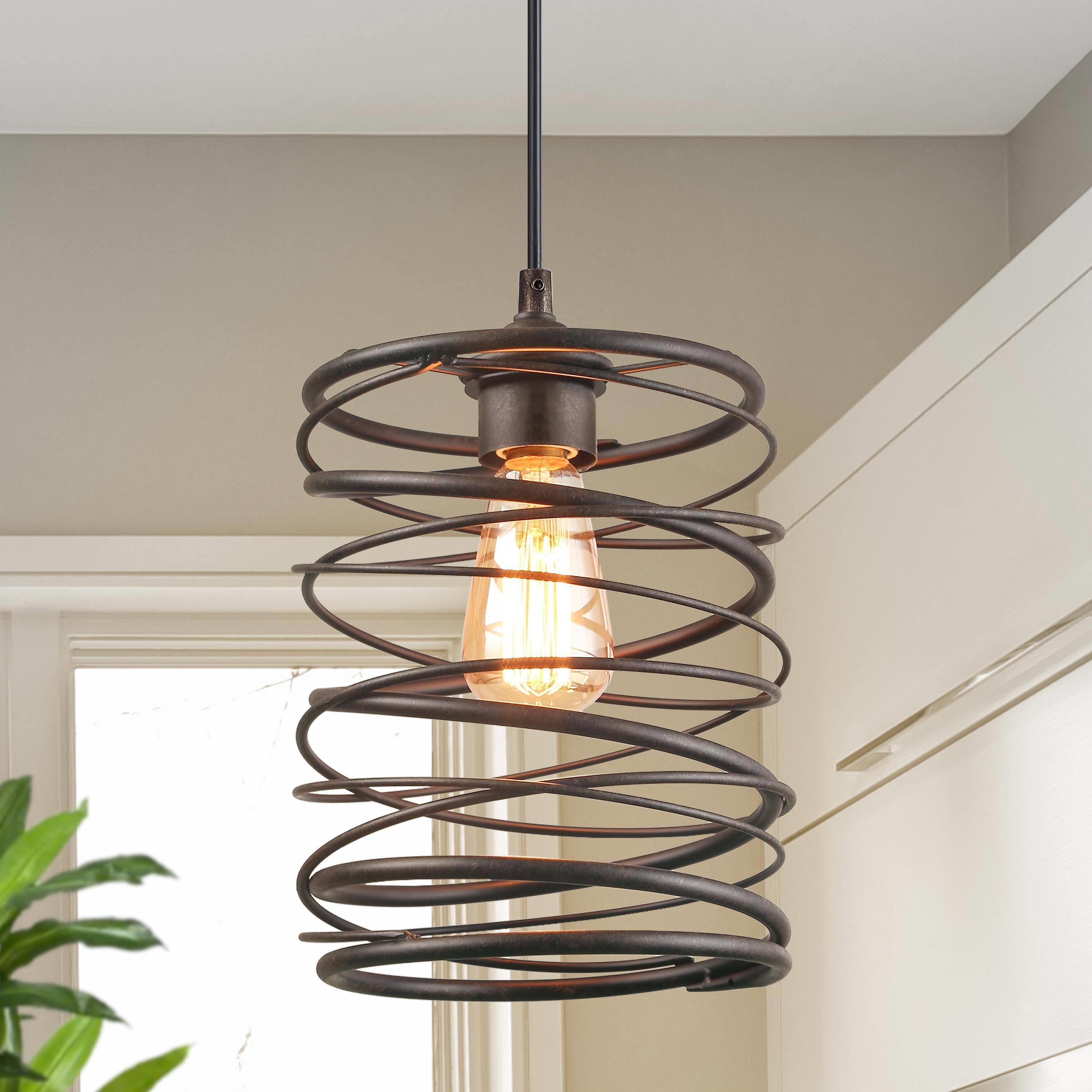 Mocha Antique Bronze Farmhouse Spiral Mini Pendant Light