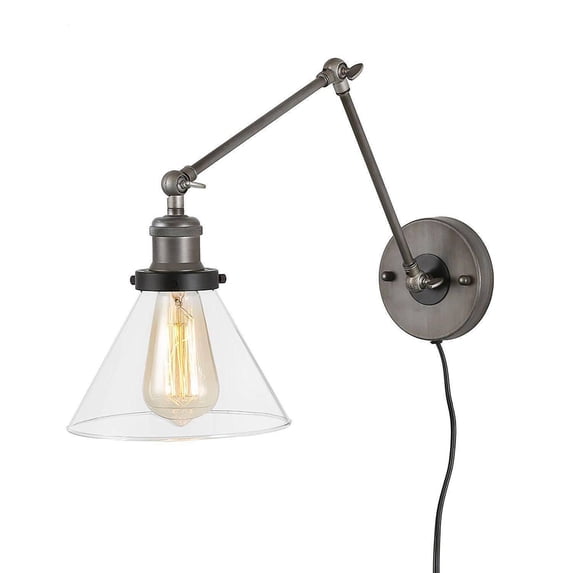 LNC 1-Light Brushed Gray and Clear Glass Transitional Wall Sconce