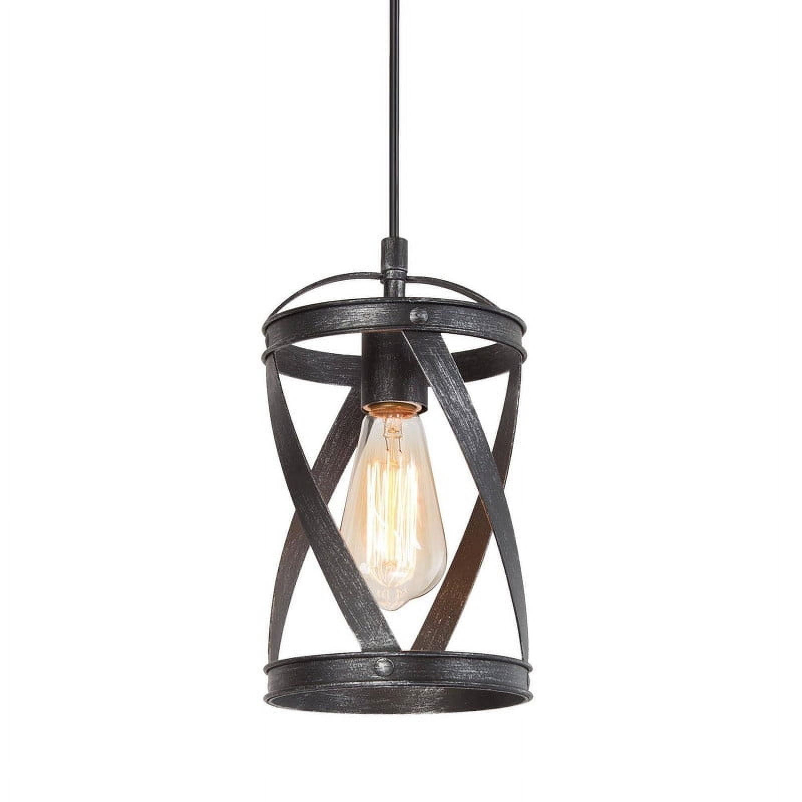 LNC 1-Light Brushed Silver Black Industrial Lantern LED Mini Kitchen Island Light