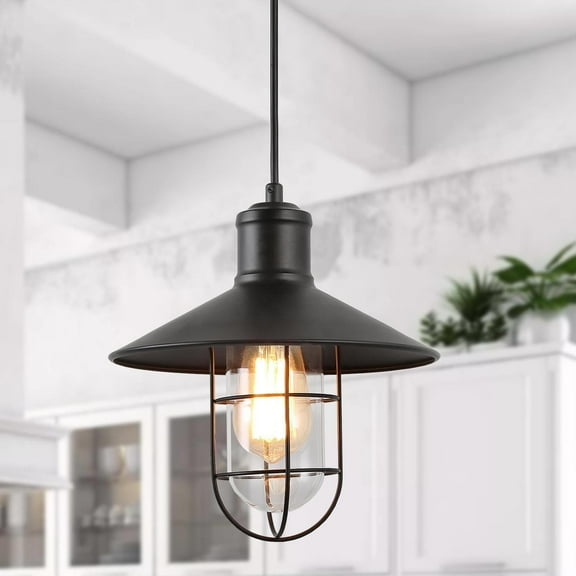 LNC 1-Light Farmhouse Lantern Pendant with Clear Glass for Kitchen Island or Dining