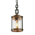 thumbnail image 1 of LNC 1-Light Farmhouse Matte Black and Nature Wood Brown with Seeded Glass Cylinder Mini Chandelier, 1 of 11