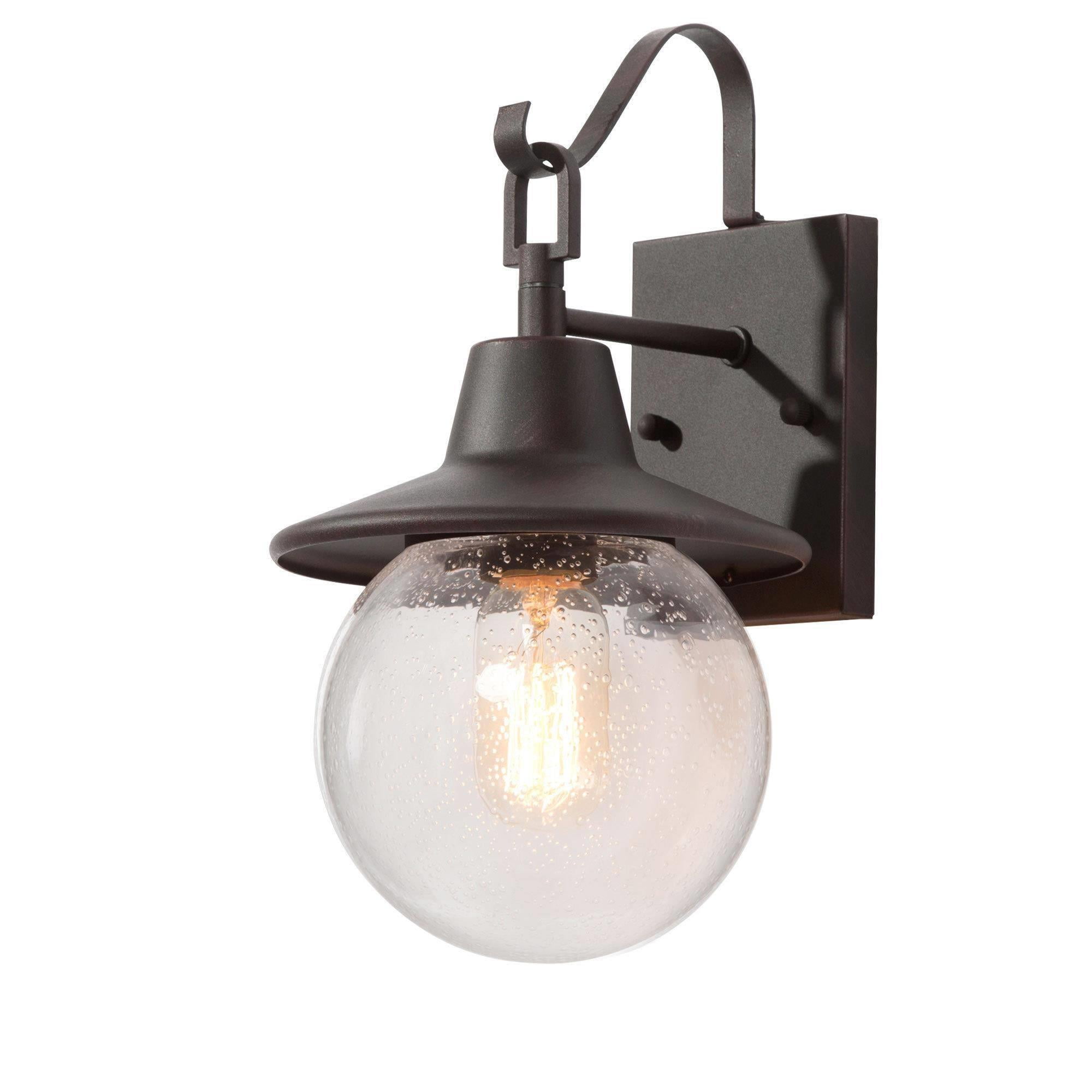LNC 1-Light Farmhouse Rustic Bronze Globe Seeded Glass Outdoor Wall Light