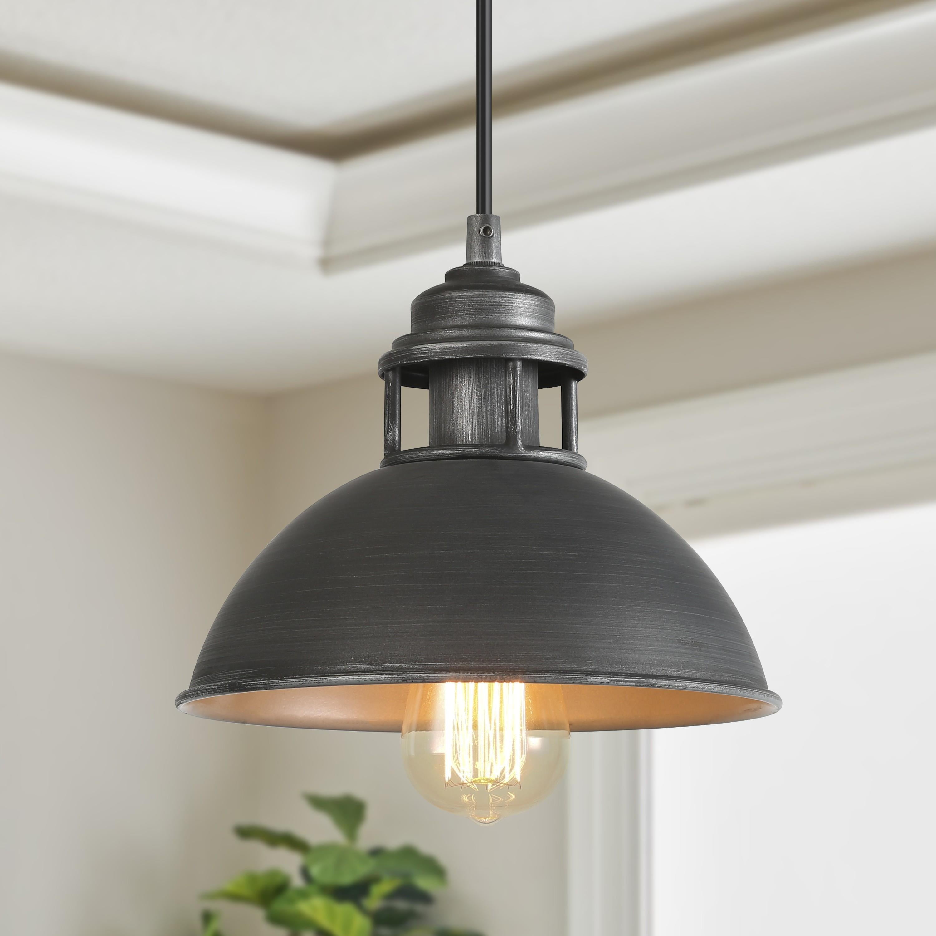 LNC 1-Light Matte Black and Brushed Grey Farmhouse Dome LED Mini Kitchen Island Light