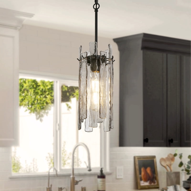 LNC 1-Light Matte Black and Gray Glass Modern/contemporary Art glass Cylinder Mini Hanging Pendant Light