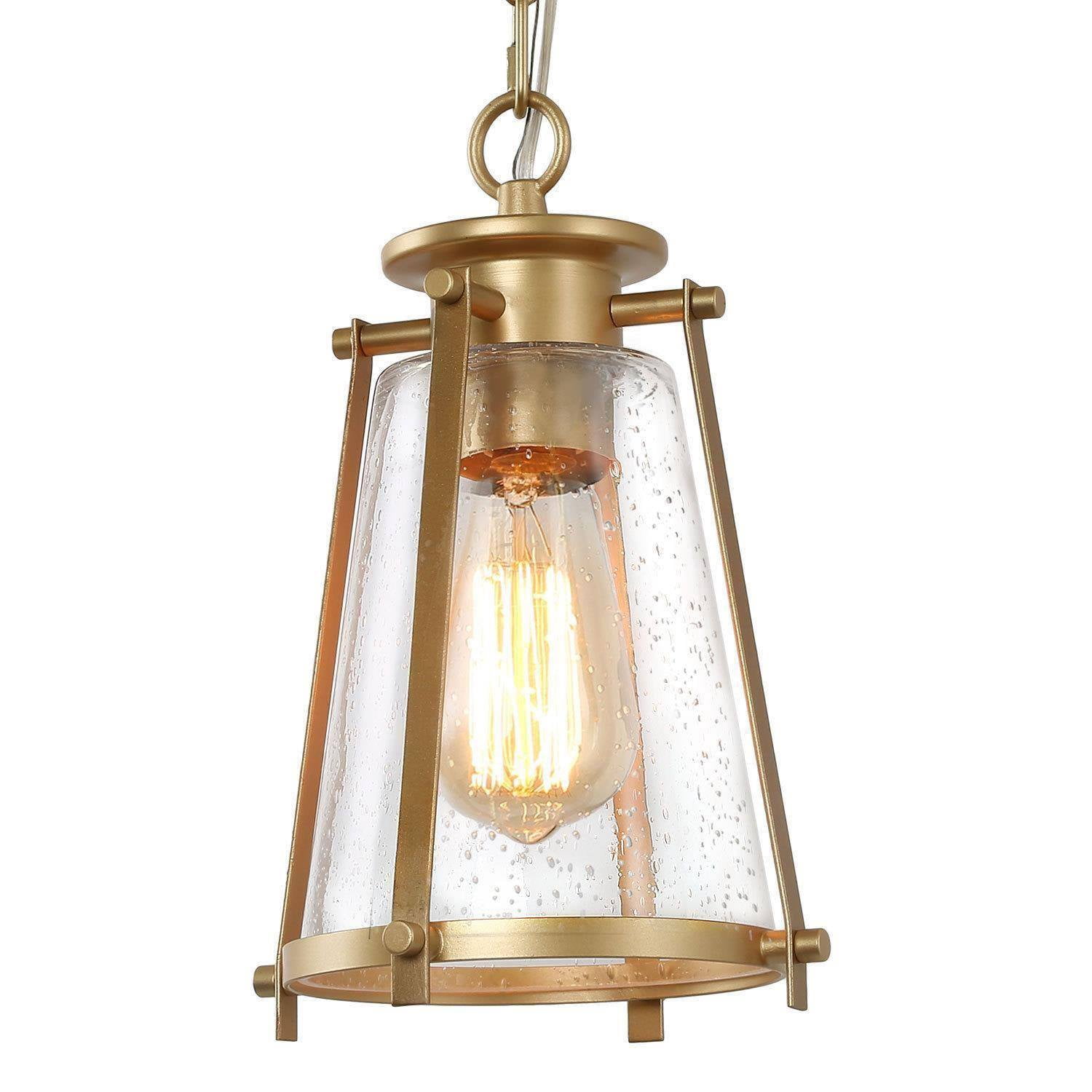 LNC 1-Light Matte Gold Cone Mini Pendant with Clear Seeded Glass for Kitchen or Bar