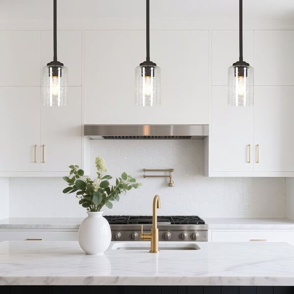 LNC 1-Light Mini Pendant Light,Seeded Glass,60W Medium Base,Dimmable,Adjustable Height,for Kitchen Island,Sink