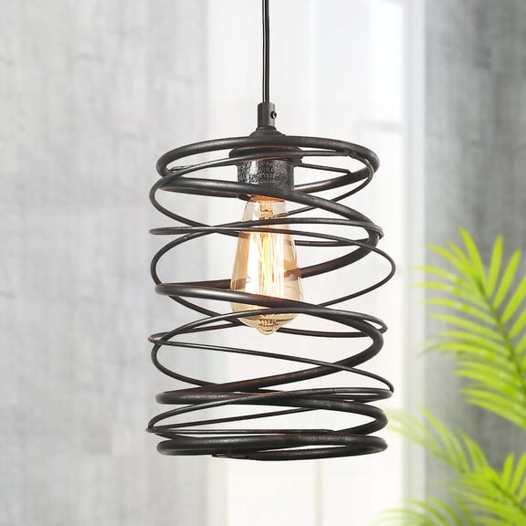 LNC 1-Light Matte Black Spiral Cage mini Pendant Light for Kitchen Island Light